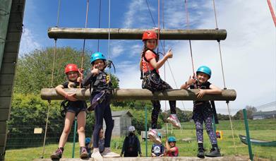 Young children on a climbing frame