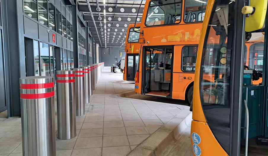 Busses lined up at Cardiff Bus Interchange