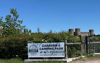 sign of campsite in gateway by rhuddlan castle